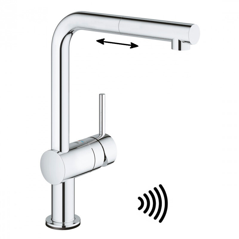 Изображение товара Сенсорный смеситель для кухонной мойки Grohe Minta, 31360001, с вытяжным изливом, хром Изображение товара Сенсорный смеситель для кухонной мойки Grohe Minta, 31360001, с вытяжным изливом, хром
