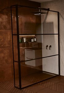 Изображение товара Душевая стенка Riho Grid XL GB402, 90 см, со свободным входом, стекло прозрачное, профиль черный, G004037121