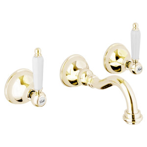 Изображение товара Смеситель Webert Dorian для раковины с золотой отделкой, настенный, 3 отверстия