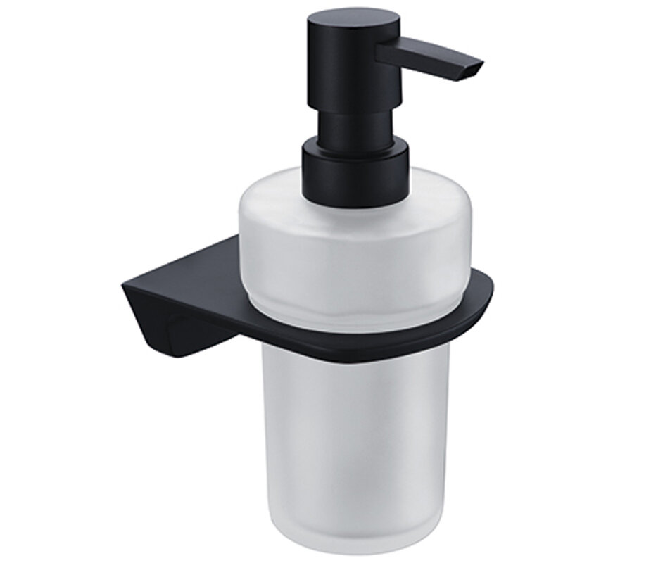 Изображение товара Дозатор для жидкого мыла WasserKRAFT Elbe стеклянный 200 мл настенный черный белый