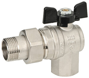 Изображение товара Шаровый кран Bugatti Oregon 594 1/2 нар-патрубок, угловой, с накидной гайкой, бабочка (5940001)