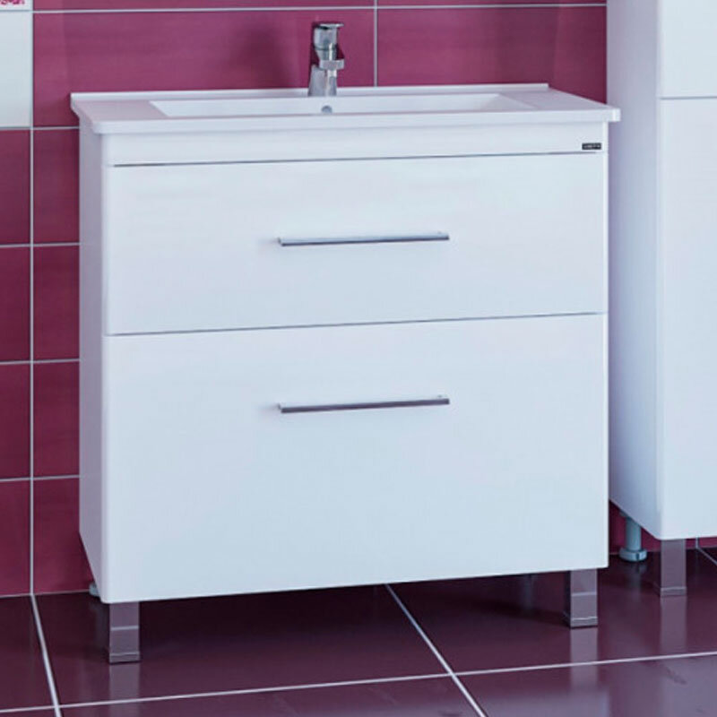 Изображение товара Тумба под раковину СаНта Вегас 85 напольная белая с двумя ящиками 82x45x48 см