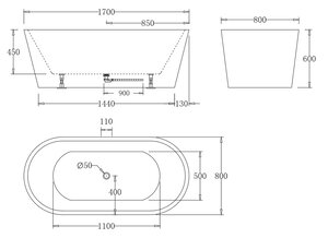 Изображение товара Акриловая ванна BelBagno 170 x 80 x 60 см, BB71-1700-NERO-W0