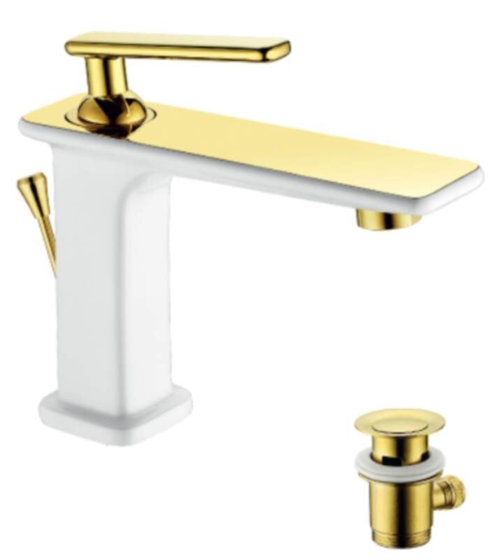 Изображение товара Смеситель для раковины Lemark Mista LM6406WG белый золото монолитный