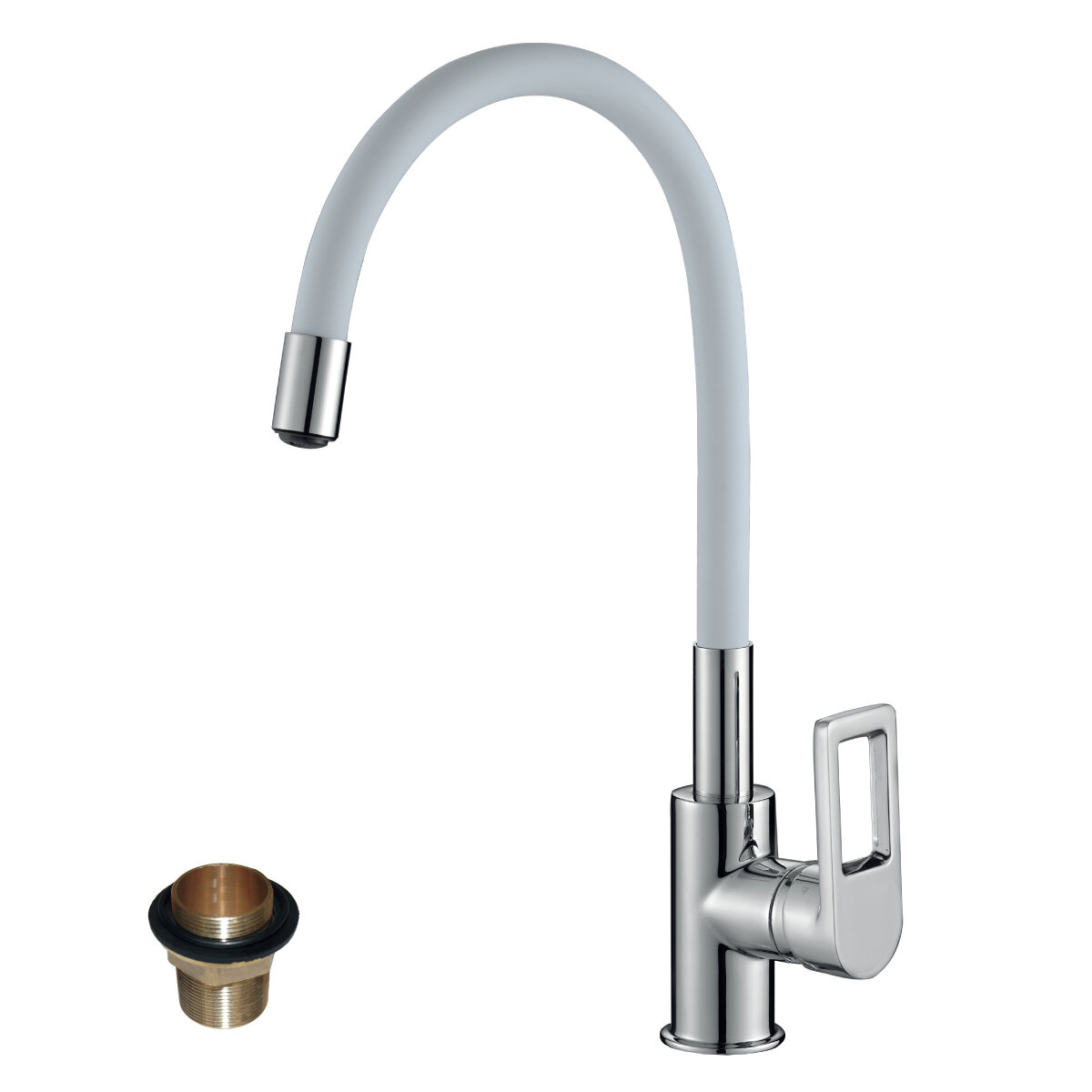 Изображение товара Смеситель Rossinka Z35-35U-White для кухонной мойки с гибким цветным изливом, хром/белый