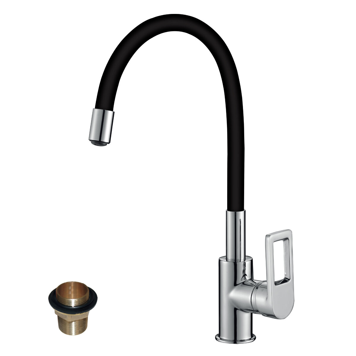 Изображение товара Смеситель Rossinka Z35-35U-Black для кухонной мойки с гибким изливом и поворотным механизмом