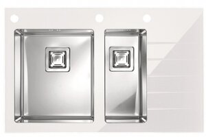 Изображение товара Кухонная мойка Alveus Crystalix 20 левая/правая белая стекло и нержавейка