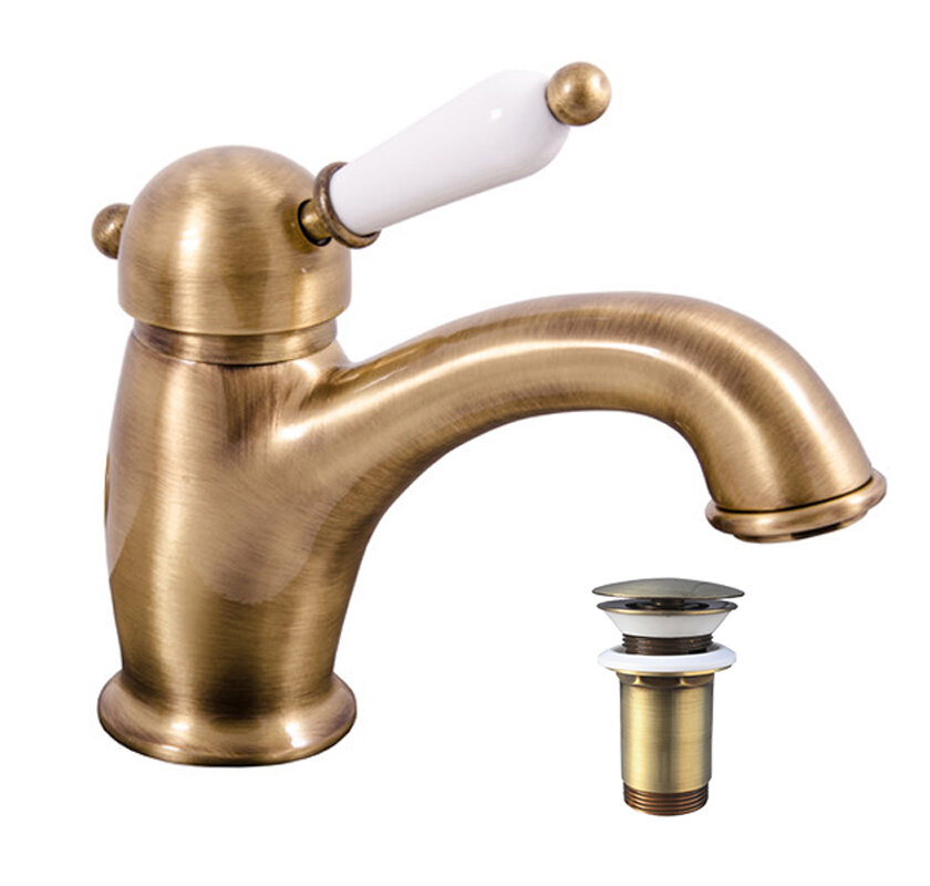 Изображение товара Смеситель для раковины Rav-Slezak Labe L527.5SM, с донным клапаном Click-Clack, бронза/белый