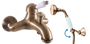 Изображение товара Смеситель для ванны и душа Rav-Slezak Labe L554.5/2SM, с душевым гарнитуром, бронза/белый