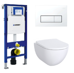 Изображение товара Инсталляция Geberit 458.128.11.1, с безободковым унитазом Geberit Acanto 500.600.01.2 Rimfree, сиденье микролифт, комплект
