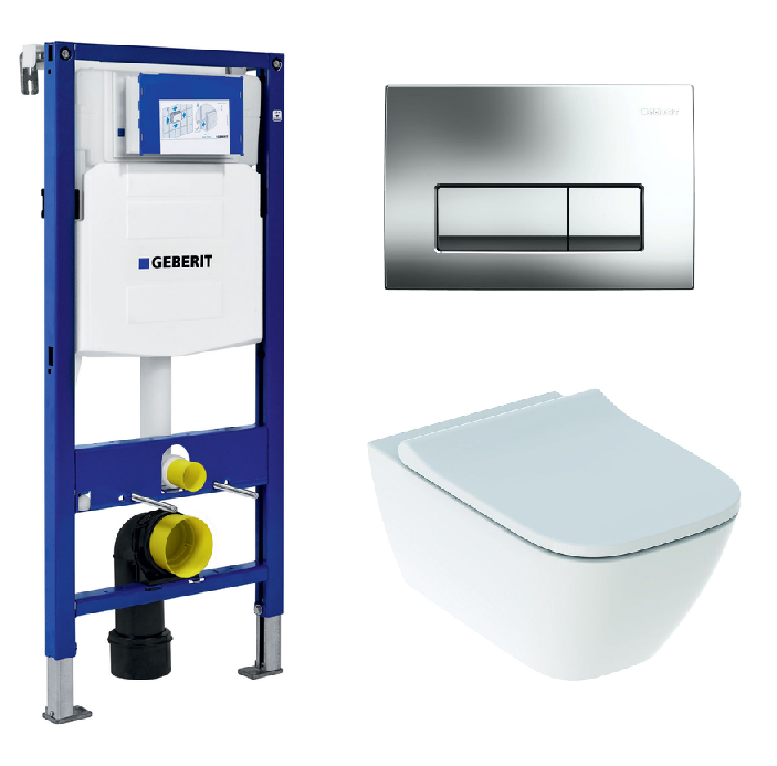 Изображение товара Инсталляция Geberit с безободковым унитазом Geberit Smyle Square Rimfree и сиденьем микролифт