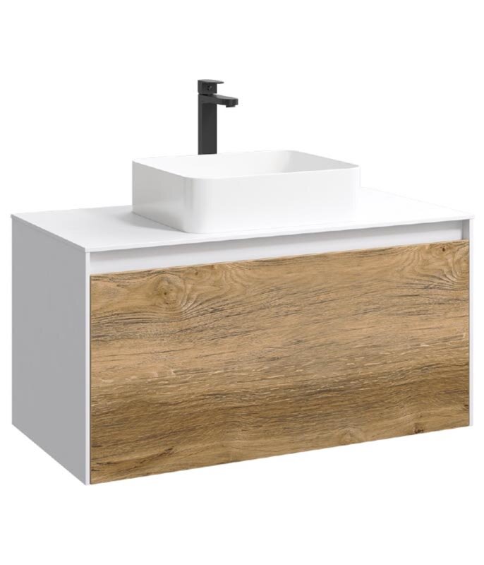 Изображение товара Тумба под раковину Aqwella Mobi 100 см белая с фасадом дуб балтийский