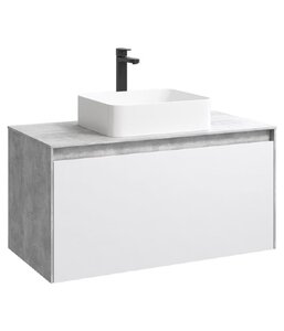Изображение товара Тумба под раковину Aqwella Mobi 100 см, фасад белый, корпус бетон светлый, MOB0710W+MOB0110BS