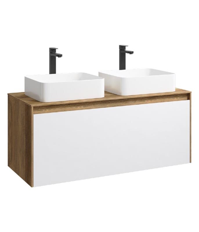 Изображение товара Тумба под раковину Aqwella Mobi 120 см, фасад белый, корпус дуб балтийский, MOB0712W+MOB0112DB