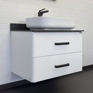 Изображение товара Тумба с раковиной Comfortу Амстердам 75 см белая со столешницей Калакатта Блэк