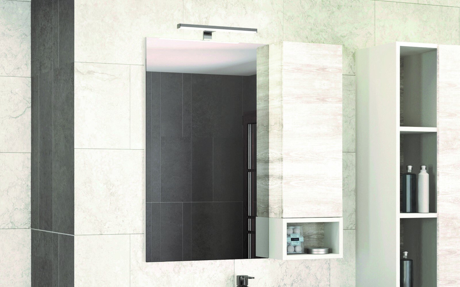 Изображение товара Зеркальный шкаф Comfortу Прага 75 см правый бежевый с подсветкой