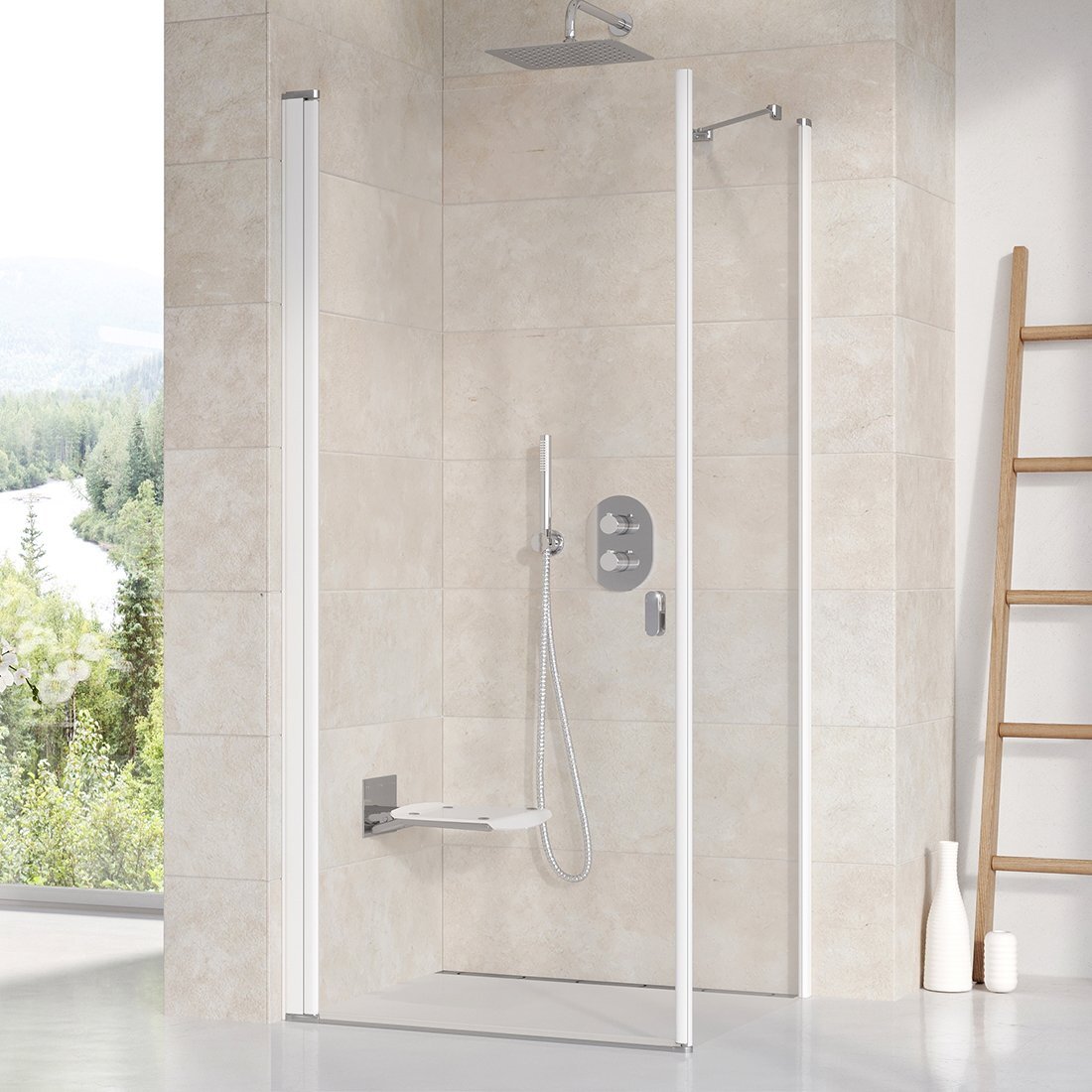 Изображение товара Душевой уголок Ravak Chrome CRV1+CPS, 90 x 80 см, профиль белый, витраж транспарент, 1QV70101Z1/9QV40100Z1