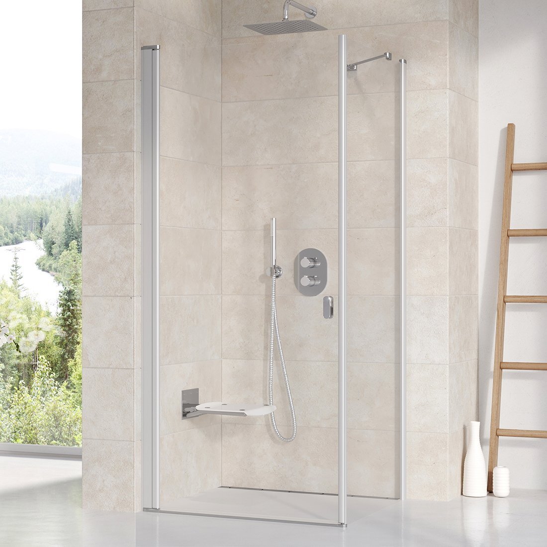 Изображение товара Душевой уголок Ravak Chrome CRV1+CPS 100x80 см, стекло 6 мм, сатиновый профиль, прозрачное стекло