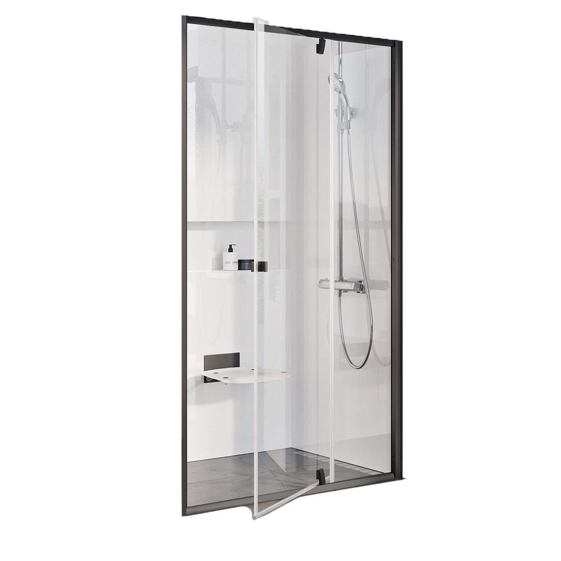 Изображение товара Душевая дверь Ravak Pivot PDOP2-120, профиль черный, витраж транспарент, 03GG0300Z1
