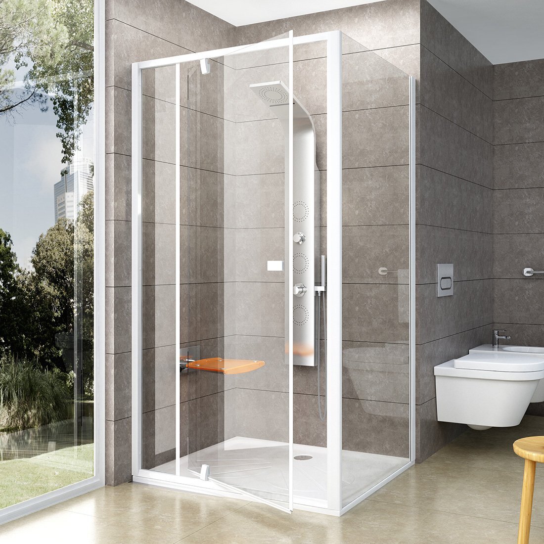 Изображение товара Душевой уголок Ravak Pivot PDOP2+PPS 100x80 см стекло прозрачное белый профиль Чехия
