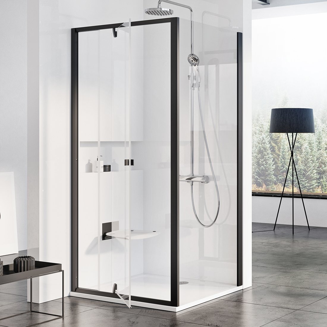 Изображение товара Душевой уголок Ravak Pivot PDOP2+PPS 110x80 см черный профиль стекло прозрачное