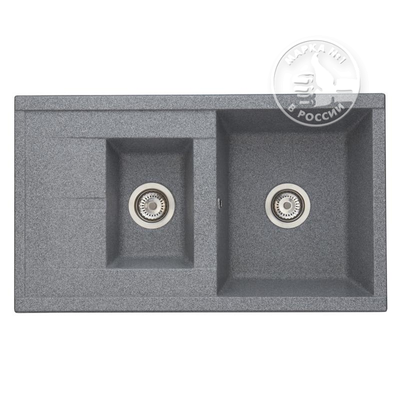 Изображение товара Кухонная мойка из литого мрамора Акватон Делия 87 серый, 2 чаши, 870x516 мм
