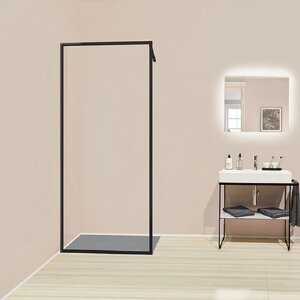 Изображение товара Душевая стенка Kermi Walk-in Dark Edition, со свободным входом, 140 см, профиль черный soft+, прозрачное стекло Kermiclean, XD WW4 14020 3PK