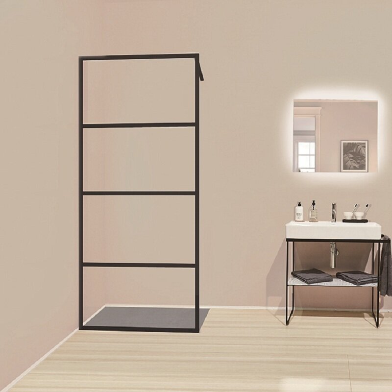 Изображение товара Душевая стенка Kermi Walk-in Dark Edition, со свободным входом, 100 см, профиль черный soft+декор, прозрачное стекло Kermiclean, XD WW3 10020 3PK