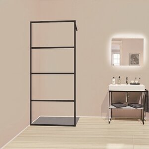 Изображение товара Душевая стенка Kermi Walk-in Dark Edition, со свободным входом, 140 см, профиль черный soft+декор, прозрачное стекло Kermiclean, XD WW3 14020 3PK