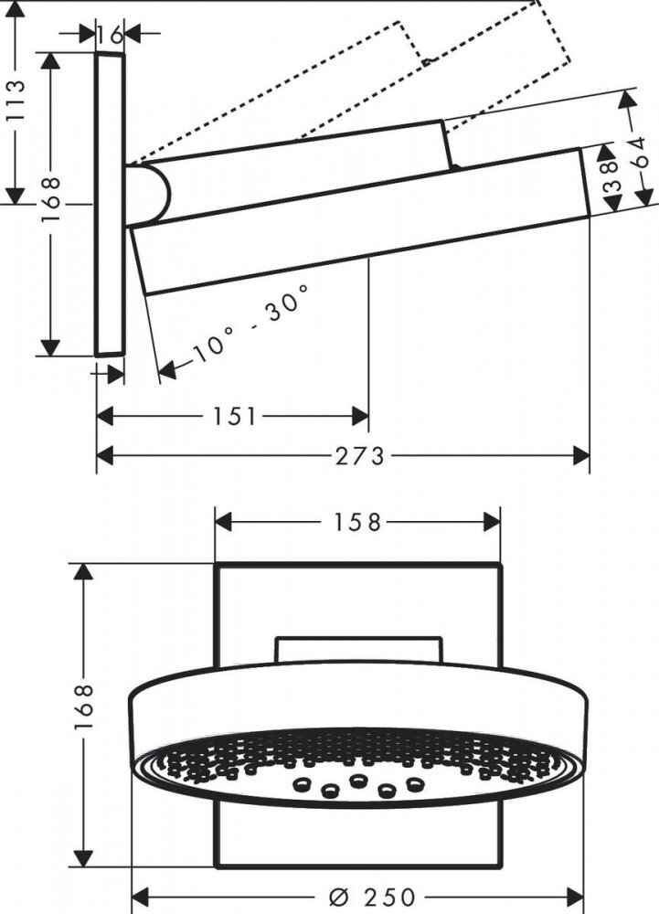 Верхний душ Hansgrohe Rainfinity 26232700, 25 x 25 см, 3 режима струи ...