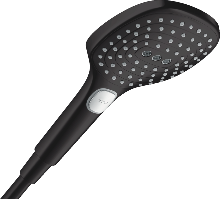 Изображение товара Ручной душ Hansgrohe Raindance Select E120, 26520670, 12 см, 3 режима лейки, черный матовый Изображение товара Ручной душ Hansgrohe Raindance Select E120, 26520670, 12 см, 3 режима лейки, черный матовый