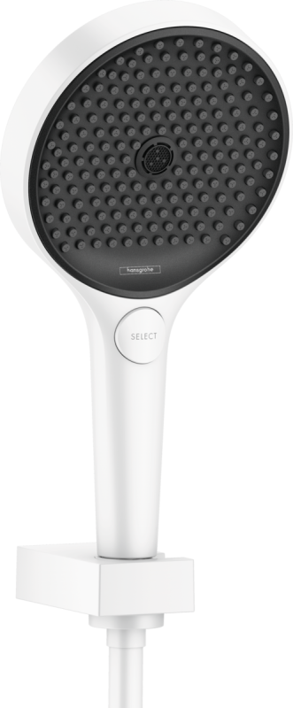 Изображение товара Душевой гарнитур Hansgrohe Rainfinity 26851700 130 3jet Porter, лейка три режима, шланг 160 см, белый матовый Изображение товара Душевой гарнитур Hansgrohe Rainfinity 26851700 130 3jet Porter, лейка три режима, шланг 160 см, белый матовый