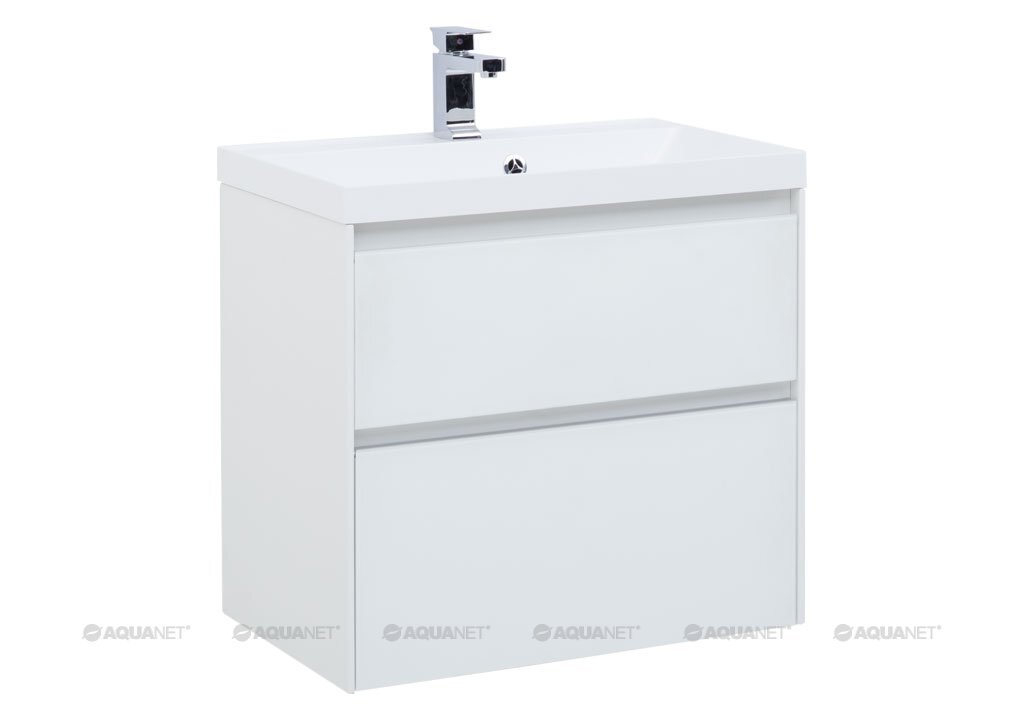 Изображение товара Тумба с раковиной Aquanet Гласс 60 белая с мраморной раковиной