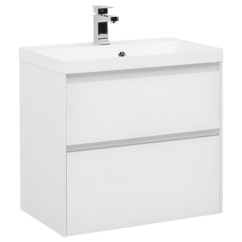 Изображение товара Тумба под раковину Aquanet Гласс 70 см с раковиной из мрамора, белая, подвесная