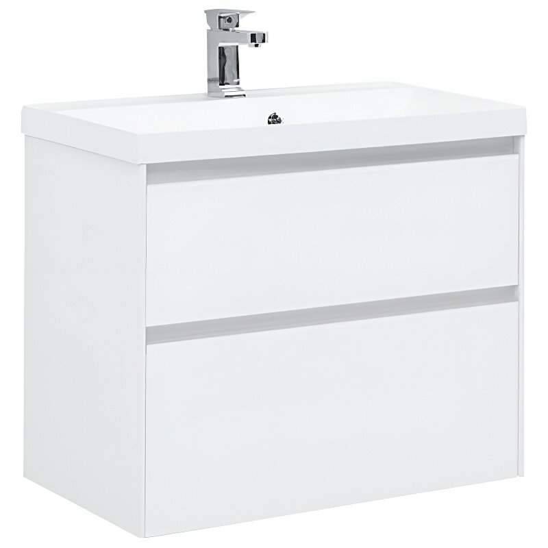 Изображение товара Тумба под раковину Aquanet Гласс 80 белая с раковиной из литьевого мрамора