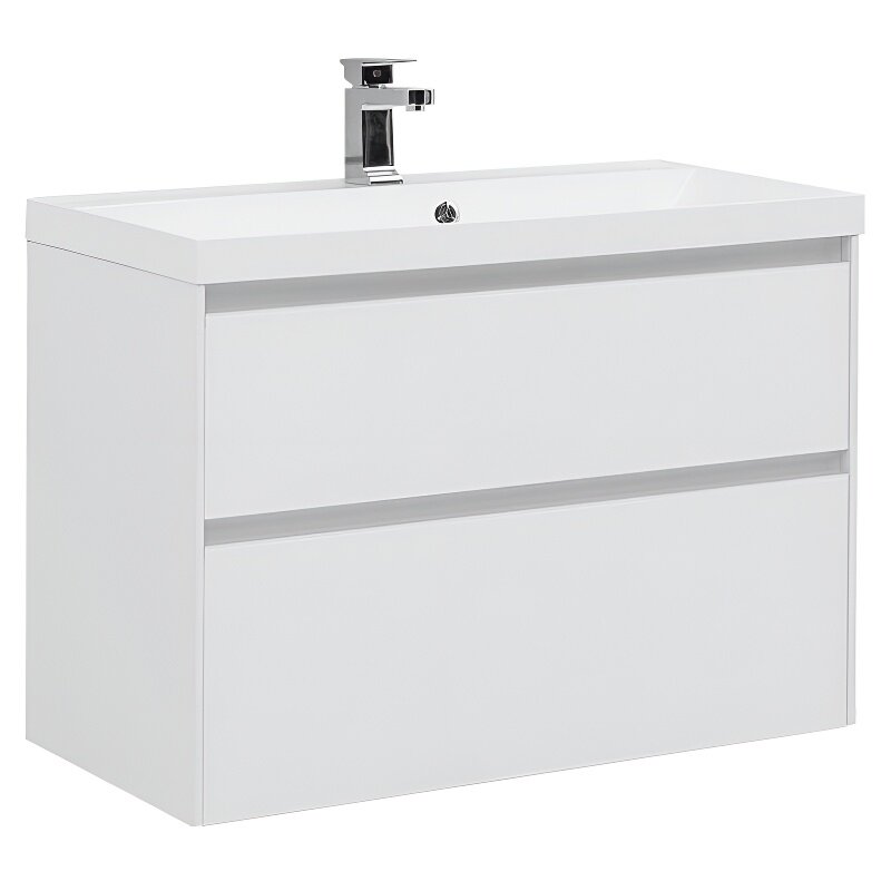 Изображение товара Тумба под раковину Aquanet Гласс 90 00196960 белая с внутренним цветом дуб сонома