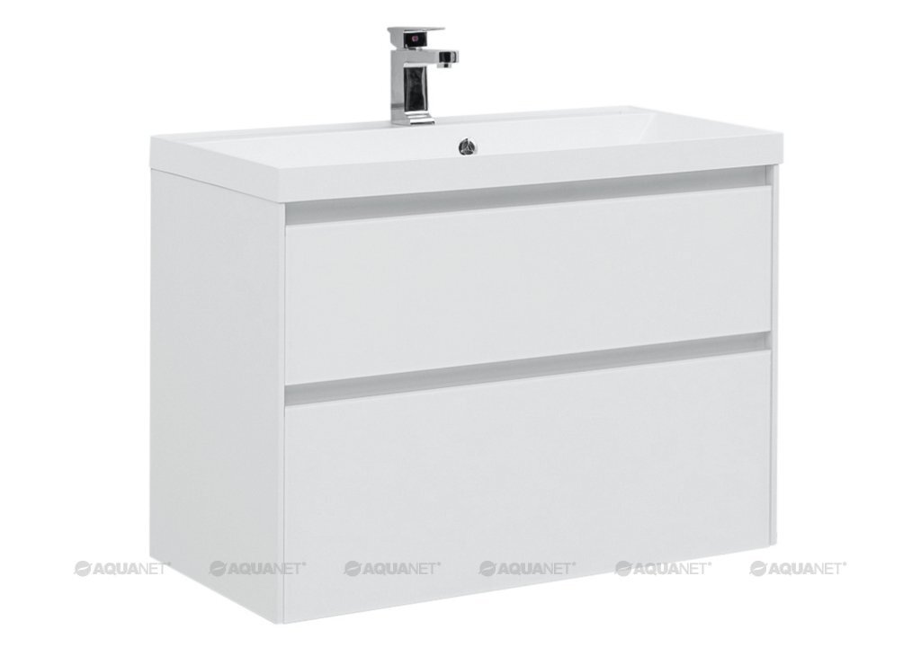 Изображение товара Тумба под раковину Aquanet Гласс 100 белый с раковиной из мрамора