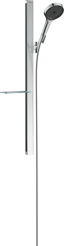 Изображение товара Душевой набор Hansgrohe Rainfinity 130 3jet 27671000 Unica'900 Casetta, корпус хром, лицевая часть черная, 3 режима струи
