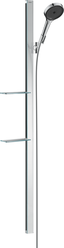 Изображение товара Душевой набор Hansgrohe Rainfinity 130 3jet 27673000 Unica'1500 Casetta, корпус хром, лицевая часть черная, 3 режима струи
