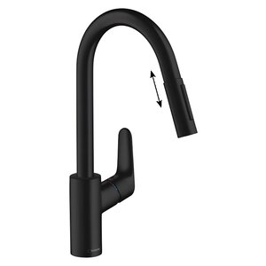 Изображение товара Смеситель для кухонной мойки Hansgrohe Focus с вытяжным изливом черный матовый