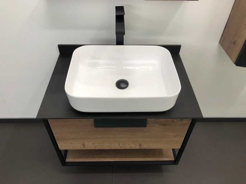 Изображение товара Тумба с раковиной Comfortу Кёльн 75 см дуб со столешницей мрамор Калакатта Блэк