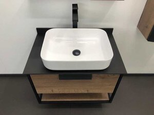 Изображение товара Тумба с раковиной Comfortу Кёльн, 75 см, дуб, со столешницей под мрамор Калакатта Блэк, 00004149065 (00004149065CF)