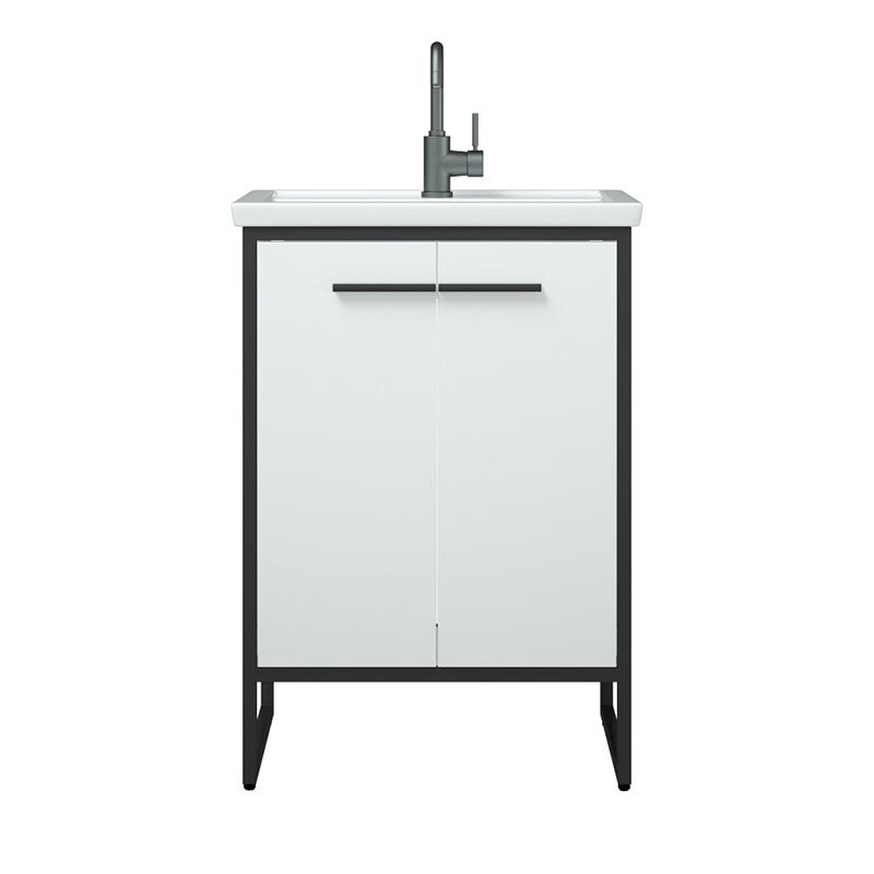 Изображение товара Тумба под раковину Corozo Айрон 60, напольная, черно-белая, качество Россия