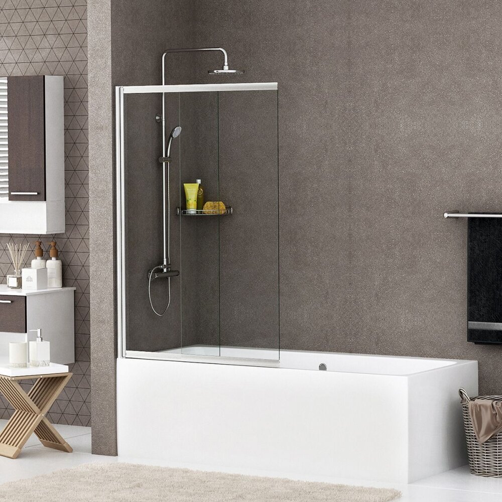 Изображение товара Стеклянная шторка на ванну WasserKraft 41S02-100WS, сдвижная и распашная, двустворчатая