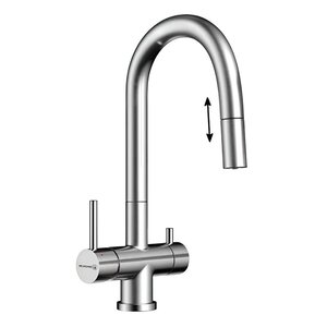 Изображение товара Смеситель Omoikiri Akita-S-BN 4994302, биканальный с выдвижным изливом, цвет нержавеющая сталь