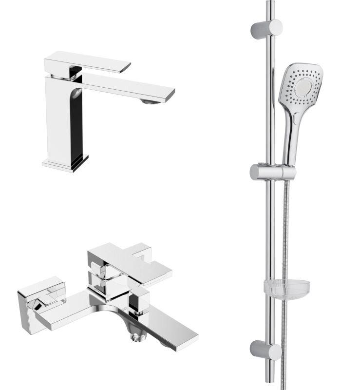 Изображение товара Комплект смесителей Orange Lutz M04-311cr хром 3 в 1 для ванны и раковины, немецкое качество