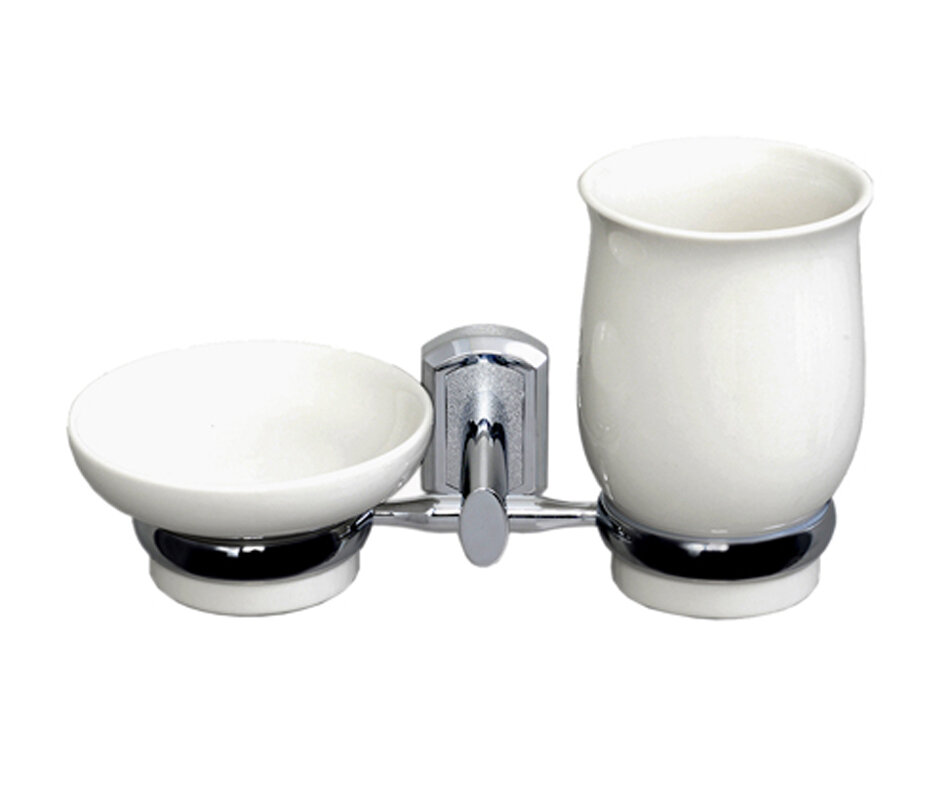 Изображение товара Стакан и мыльница с держателем WasserKRAFT серия К K-24126 белый хром