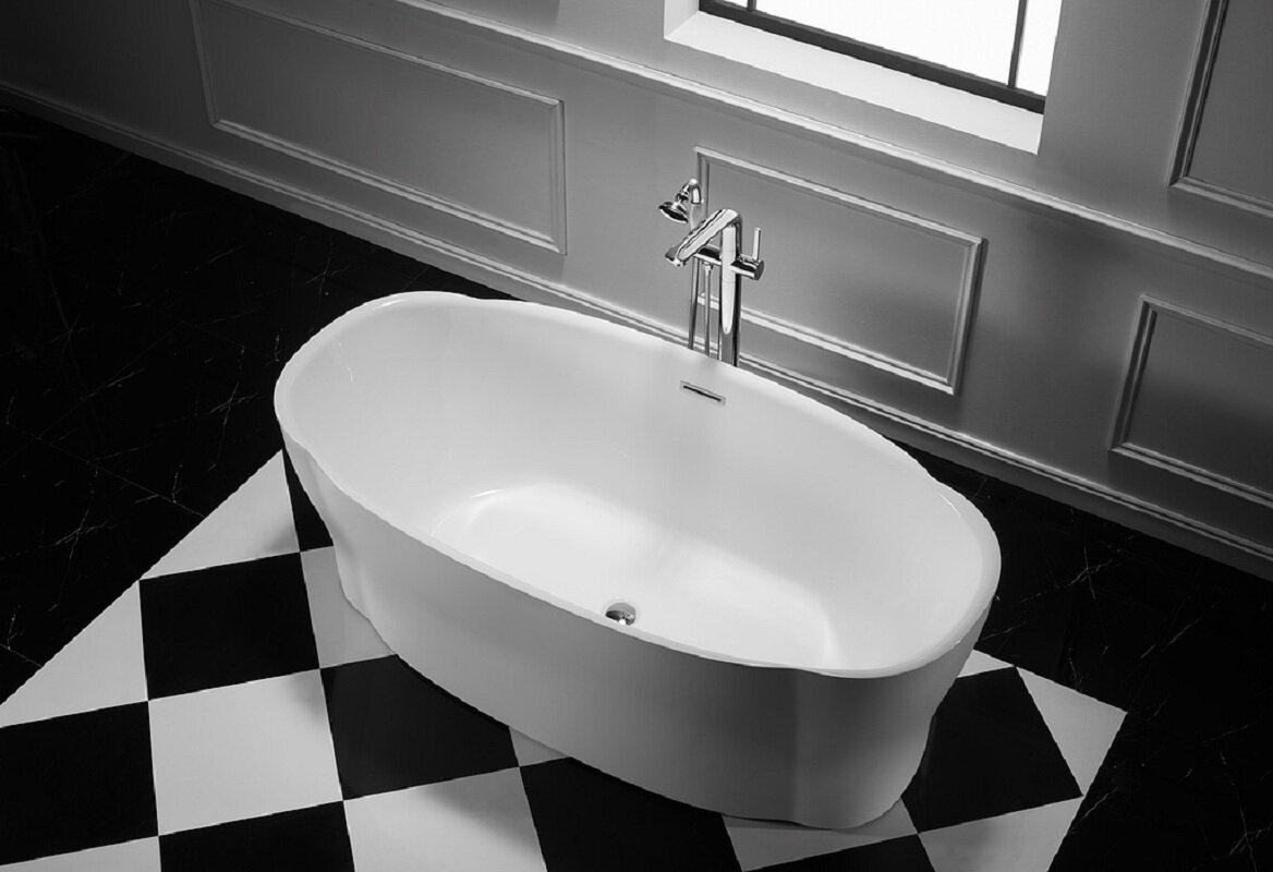 Изображение товара Акриловая ванна BelBagno BB403-1700-850, овальная, белая, с сливом хром