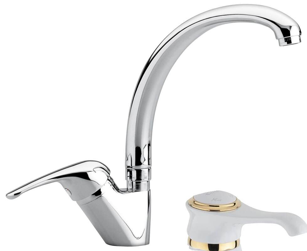 Изображение товара Смеситель Emmevi Ambra 9087BO белый/золото для кухонной мойки Изображение товара Смеситель Emmevi Ambra 9087BO белый/золото для кухонной мойки