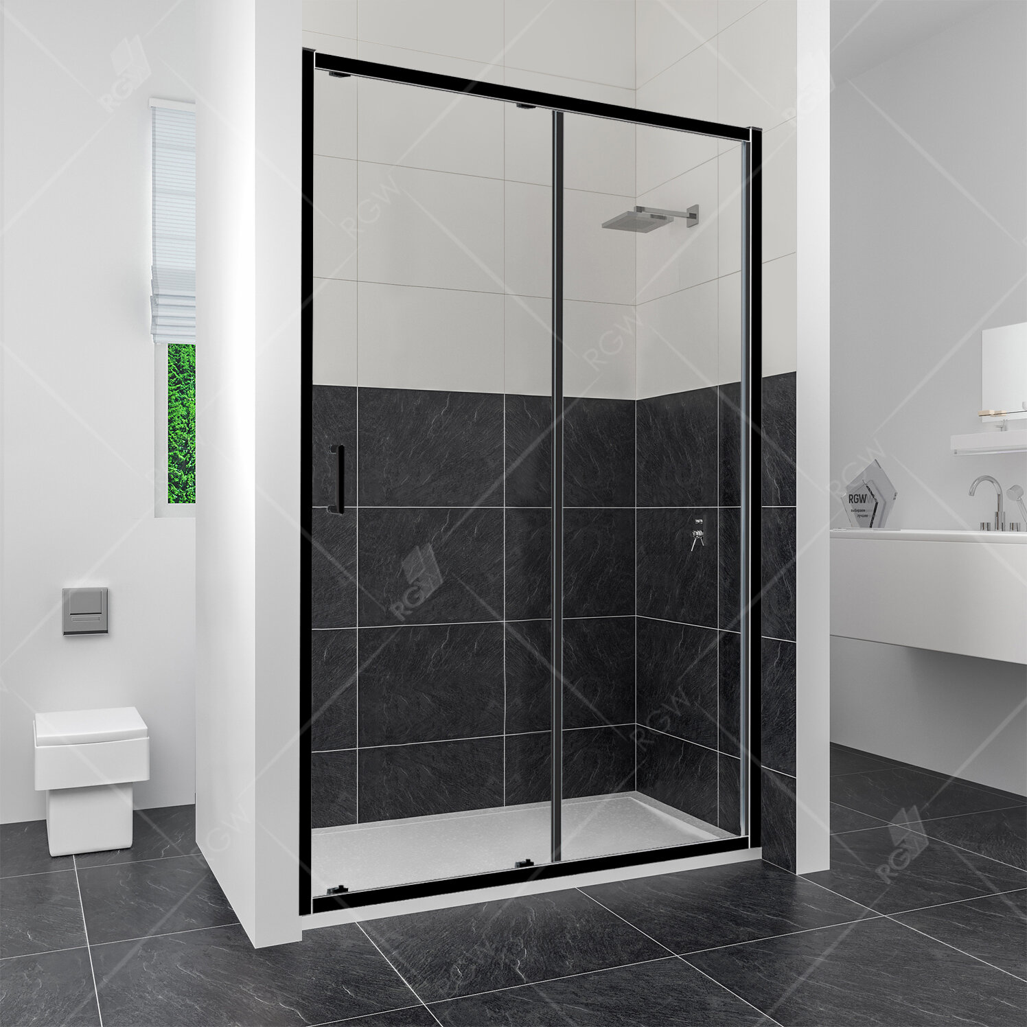 Изображение товара Душевая дверь RGW CL-14В раздвижная 98.5-101.5 см стекло прозрачное черный профиль Германия